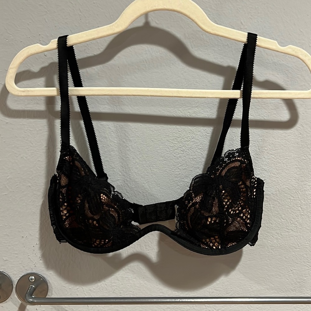 Deep V Plunge Black Nude Lace Bra Chantal Thomass for Victoria’s Secret 36C